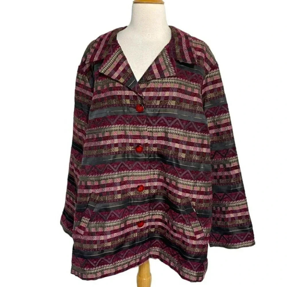 Sag Harbor 20W pink red purple & brown southwestern print jacket coat